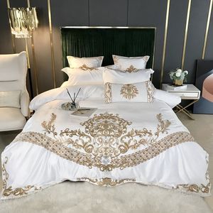 Luxury 4st High Quality 100% Cotton Bedding Set Solid täcke Cover Set 1 quilt Cover 1 Flat Sheet 2 Pillow Cases Queen King 210309