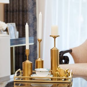 Metal Candlestick Holder Wedding Luxury Table Romantic Decorations Year Party Piller Candle Scandin Style Y200109