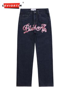 Männer Jeans High Street Brief Stickerei Y2K Männer Hosen Hip Hop Gewaschen Breite Bein Lose Streetwear Denim Hosen Für frauen