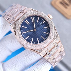 Handmade Full of Diamonds Watch Mens Automatic Mechanical Watches 41mm with Diamond-studded Steel Sapphire Ladies Business Wristwatch Montre De Luxe