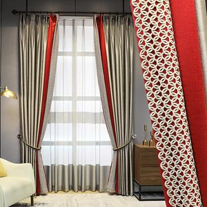 Vorhang drapiert benutzerdefinierte hochwertige moderne nordische Jacquard rote Stickerei Spleißen Wohnzimmer Blackout Volant Tüll Panel M1096Curtain Dra