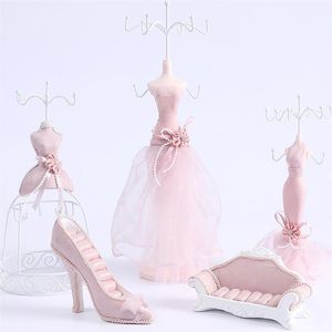 Hooks & Rails 5 PCS Jewelry Display Stand Set Storage Holder For Ring Earring Necklace Gift Box Pink Evening Dress High Heel Sofa Shape