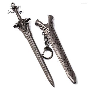 Keychains ZHEYI Vintage Lich King Sword Model Pendant Keychain For Men Boys Gun Black Color Lion Sign Key Ring Male Fashion Jewelry Miri22