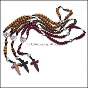 Pendant Necklaces Pendants Jewelry Classic Wood Rosary High Quality Bead Long Chains Charm Religious Jes Dhmoy