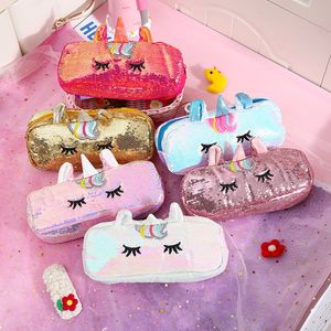 Sevimli Unicorn Pencil Case Sequin Okulu Pencil Çanta Kırtasiye Kalemi Kahkesi Kawaii Pencil Bag Kızlar Çocuk Hediyeleri Okul Malzemeleri