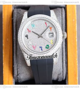 RF 41mm 126334 ETA A3255 Automatic Mens Watch Paved Diamond Case Dial Colors Arabic Script Markers Black Rubber Jewelry Watches Super Edition Timezonewatch F09A1