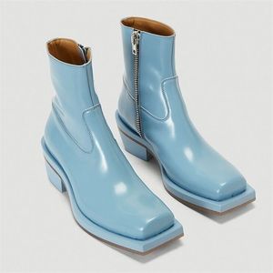 new brand autumn winter women ankle boots shoes square heel platform black blue beige red shoes woman casual riding boots 201102