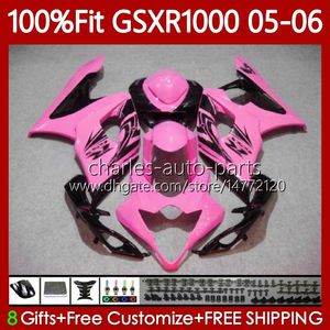 Suzuki GSXR1000 için Enjeksiyon Kalıp Bodys GSXR 1000 CC K5 GSX-R1000 2005-2006 Üstyapı 122NO.71 1000CC GSXR-1000 Parlak Pembe 05 06 GSX R1000 2005 2006 OEM Fairing Kiti