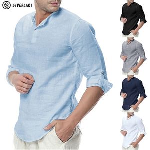 Siperlari Men Long Sleeve Derts Cotton Cotton Linen عرضة قميص مريح على غرار القمصان الصلبة من الرجال فضفاضة القمصان 210331