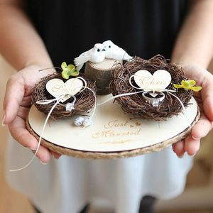 Decorazione per feste Fiore personalizzato Anniversario Anelli di fidanzamento Cuscino per portatore Cuscino per anelli rustico per matrimoni