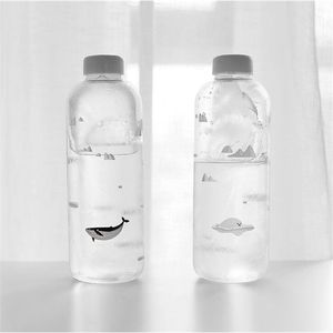 1000ml yaratıcılık büyük kapasiteli cam su şişesi açık taşınabilir güzel karikatür içecek 220329