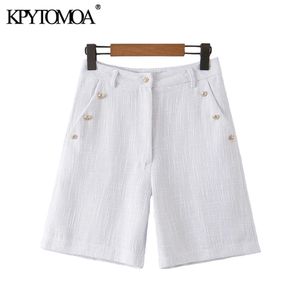 KPytomoa mulheres moda bolsos lado com botões tweed shorts vintage cintura alta zíper feminino calças curtas mujer 220419