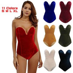 Women's Two Piece Pants Charming Velvet Women Bodysuit Strapless V-neck Short Jumpsuit All-match Lace-up Back Playsuit Fashion Bodycon Slim