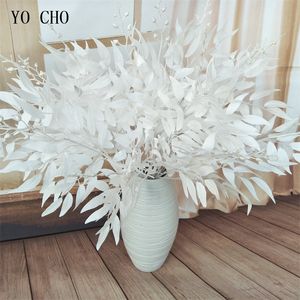 YO CHO Artificial White Flower Plant Wedding Bouquet Decoration Silk Flower Home Vase Decor Willow Leaf Green Grass Fake Flowers 220408