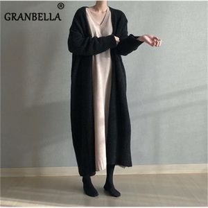 Hot Fashion Loose Long Sticke Sweater Solid Color Spring Cardigans Warm Knitwear Kimono Plus Size Sticked Ytterkläder Y200722