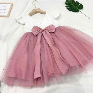 Ragazze Backless Princess Dress Bambino Bambini Vestiti da festa Bambini Baby Pink Ruffles Elegante Matrimonio Compleanno Grande fiocco Tutu Prom G220428