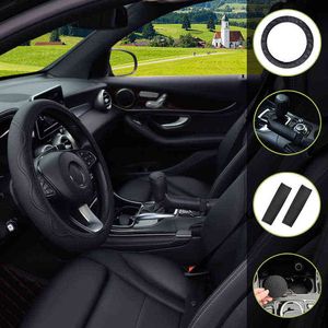 7 PCS PU Leather Car Steering Wheel Cover for 3738cm 145"15" Seat Belt Shoulder Handbrake Gear Handle Coaster Cover Protector J220808