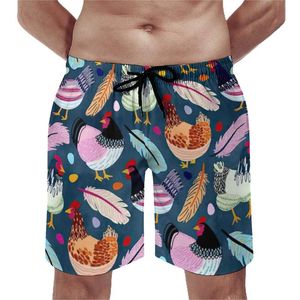 Herren-Shorts, buntes Hühnerbrett, Bauernhoftier-Druck, männliches Muster, kurze Hosen, Druck, große Badehose für Herren