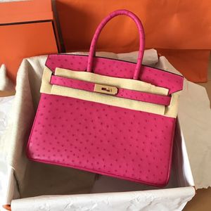 brand purse 25cm luxury handbag designer totes bag real ostrich Leather fully handmade stitching fuchsia pink blue colors wholesale price fast delivery