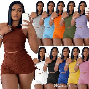 Womens Short Set Tracksuits Designer Summer Outfits 2 Piece Pants Suit Sexy Vest Shorts Pleated DrawString Sportswear