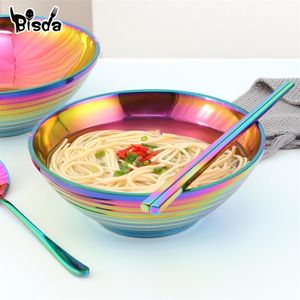 Japanese Stainless Steel Ramen Instant dles Bowl Large Rice Soup Salad Double layer Bowl For Restaurant Kitchen Tableware 220418