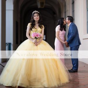 Простые желтые платья Quinceanera Ball Plowing Sweetheart Мексиканская принцесса маскарад сладкий 16 платье для вечеринки для вечеринок