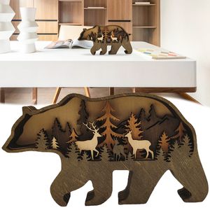Artesanato de madeira de Natal criativo da floresta norte -americana Decoração caseira Elk Brown Bear Wolf Ano Decoração de casa