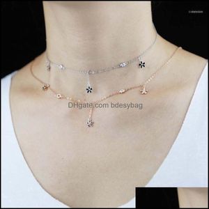 Chains Necklaces Pendants Jewelry Beautif 925 Sterling Sier Fine Necklace With Cz Paved Flower Dot Charm Wedding In Rose Dhfm6