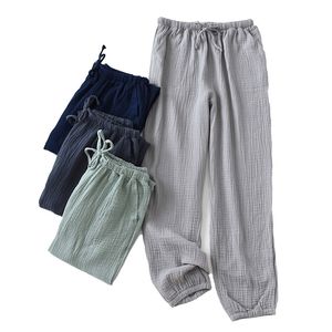 Pantaloni da pigiama da uomo in cotone 100% lavato Pantaloni da casa di grandi dimensioni Pantaloni da notte larghi in puro cotone Pieghe da donna Pantaloni da pigiama Autunno Homewear 220511