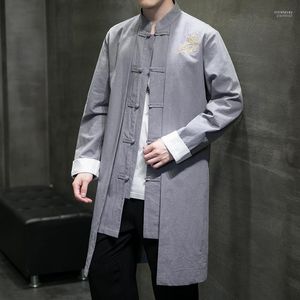 معاطف الخندق للرجال M-5XL بالإضافة إلى الحجم من MANDARIN طوق الصينيون من النوع Mens Coat Vintage Streetwear Long Windbreaker Autumn Viol22