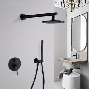 Brass Black Bath Shower Faucets 8-12" Rain Head Bathroom Set Diverter Mixer Valve Shower
