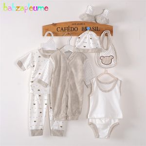 Babzapleume 8st/set Born Baby Boys kläder 100%Cotton Long Sleeve Girls Jumpsuit Toddler Outfits Kids Spädbarnskläder BC1002 220507