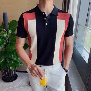 남성용 폴로-판매 고품질의 단결형 셔츠 개인화 된 패션 실크 라펠 반석 니트 디자이너 bo