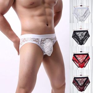 Underpants Sexy Men's Briefs Lace Panties Knickers Underwear Intimates Male Comfortable Breathable Soft Solid Color Mid-Waist BriefsUnde