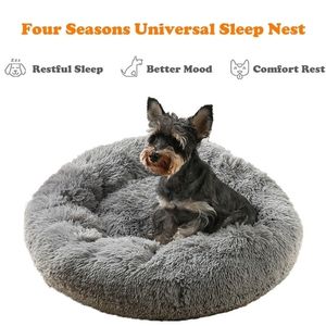 Large Round Dog Bed For Cat Winter Warm Sleeping Lounger Mat Puppy Kennel Long Plush Big Pet LJ201028