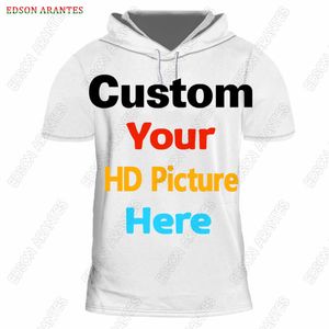 Özelleştirilmiş Erkek Hoodie T Shirt Kendi Metin Tasarımını Ekle DIY Kişiselleştirilmiş Kısa Kollu Kapüşonlu Tees Spor Salonu Egzersiz Kapşonlu Üstler S 7XL 220704