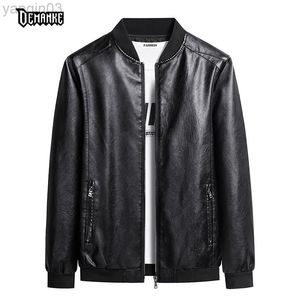 Spring DeManke Leather Jacket Men Collar Baseball Collar Motorcycle