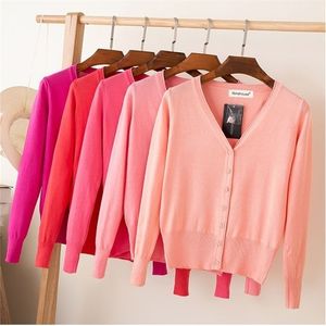 Women Knitted Cardigans Coat Spring & Autumn Casual Long Sleeve Vneck Crochet Knit Sweater Tops Female 28 Soild Color 201221