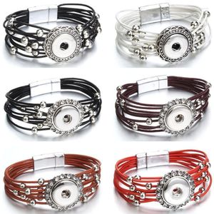 Pulseiras de charme jóias snap jóias shinestone ímã de couro multicamada Botões de 18 mm pulseira com contas para mulheres presentes Kent22