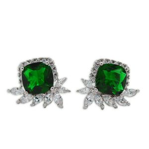 Square Cut Green Crystal Womens Stud Earrings 18k White Gold Filled Elegant Lady Girls Beautiful Jewelry Gift