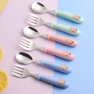 Baby Gadgets Tableware Set Children Utensil Stainless Steel Toddler Dinnerware Cutlery Cartoon Infant Food Feeding Spoon Fork 220509