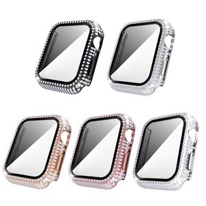 Smartwatch 41 mm 45 mm PC-Gehäuse mit Displayschutzfolie für Apple Watch 7 6 5 4 3 2 1 SE Bling Case Crystal Diamond Tempered Glass Schutzhülle