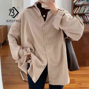 Spring Women Solid Corduroy Vintage Oversized Blouse Turn-Down Collar Button Up Batwing Sleeve Shirt Autumn Casual Tops T0O5 210326