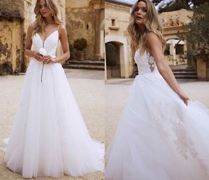 Seksi Bohemian Dantel Gelinlik 2022 Aplikler Plaj Boho Gelin Elbiseler Vestido De Noiva Backless Gelinlikler Custom Made Robe Mariage