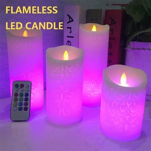 Flameless Electronic Candle Night Light LED With RGB Remote Control Wax For Christmas Year Wedding Decoration LJ201018