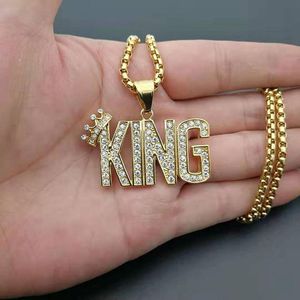 Pendant Necklaces Hip Hop Bling Iced Out Rhinestones Gold Stainless Steel Solid Crown King Pendants Necklace For Men Rapper Jewelry Drop