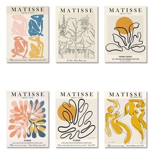 Obrazy abstrakcyjne linie Matisse Girl Bird Vintage Wall Art Canvas Malarstwo Nordic Plakaty i drukuje zdjęcia do salonu Decor