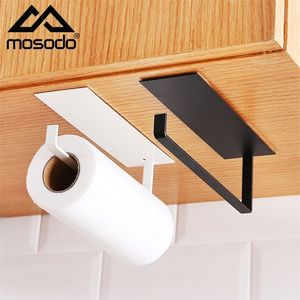 Mosodo Kitchen Hanger Non Perforated Toilet Roll Paper Holder Fresh Film Storage Rack Wall Hanging Shelf 220611