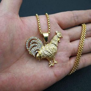Pendant Necklaces Hip Hop Iced Out Rooster & Chains For Men Gold Color Stainless Steel Animal Male Bling Jewelry Drop Heal22226j