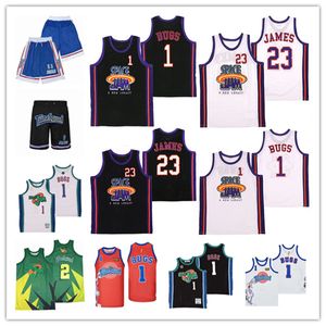 Мужские фильмы № 1 Bugs #23 James Space Jam New Legacy Basketball Jerseys сшит на открытом воздухе, спортивная вида хип-хоп культура 2022 Лето черный белый S-XXL